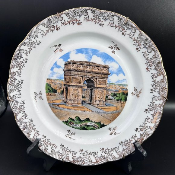 VTG Paris L'Arc De Triomphe Scalloped Decorative Porcelain Plate 9" Collectible - Picture 1 of 13
